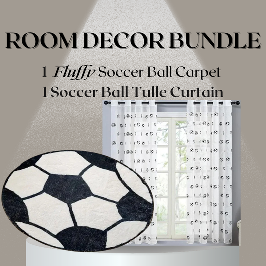 Soccer Ball Carpet & Tulle Curtain Bundle