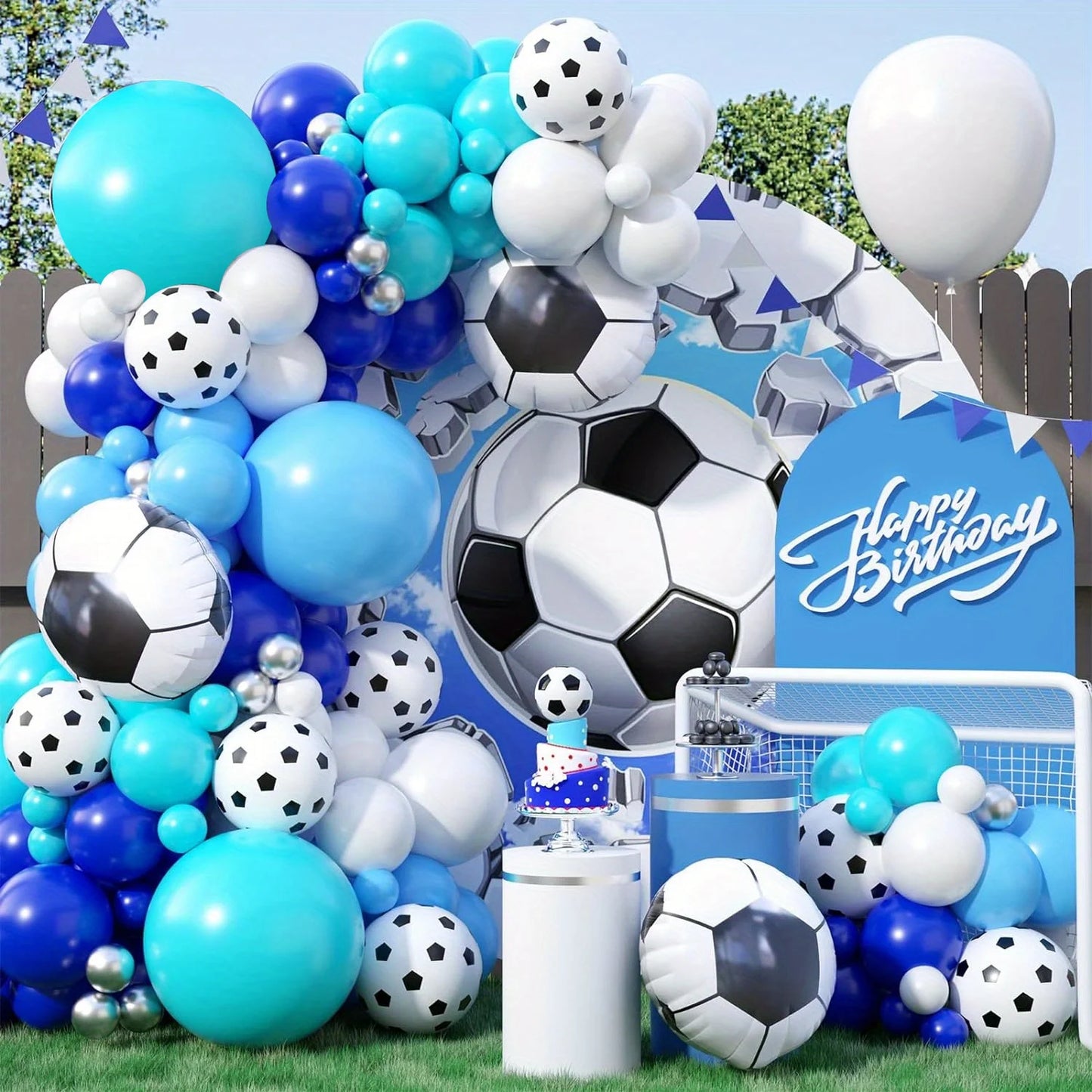 130 Pcs Blue Football Themed Balloon Arch Kit