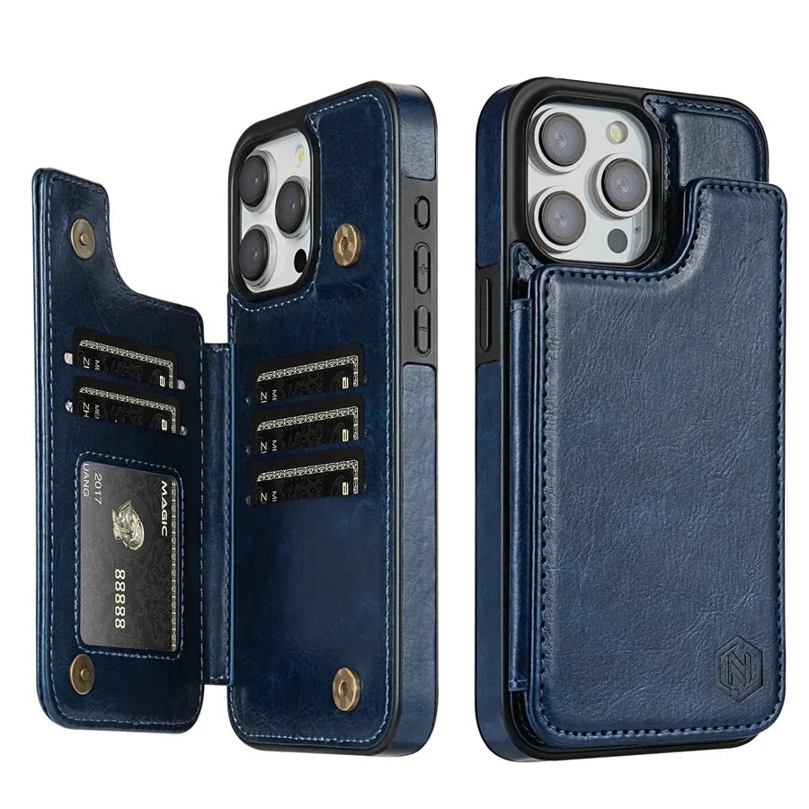 RFID Blocking Magnetic Leather Wallet Case for iPhone