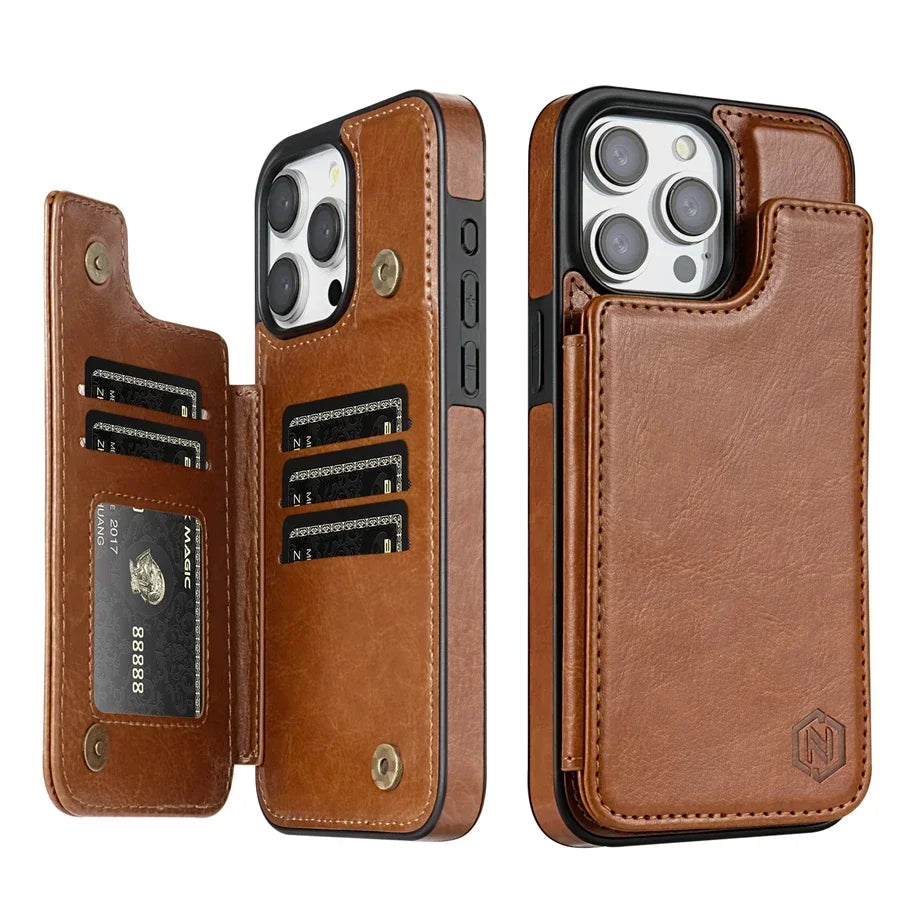 RFID Blocking Magnetic Leather Wallet Case for iPhone