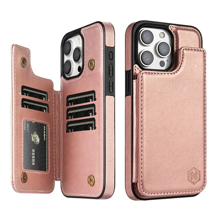 RFID Blocking Magnetic Leather Wallet Case for iPhone