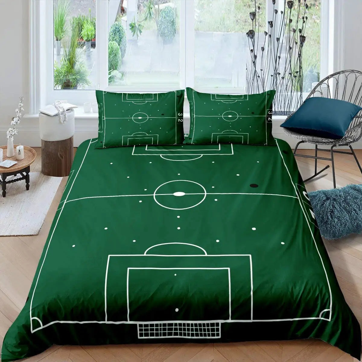 Green Football Field Duvet Cover