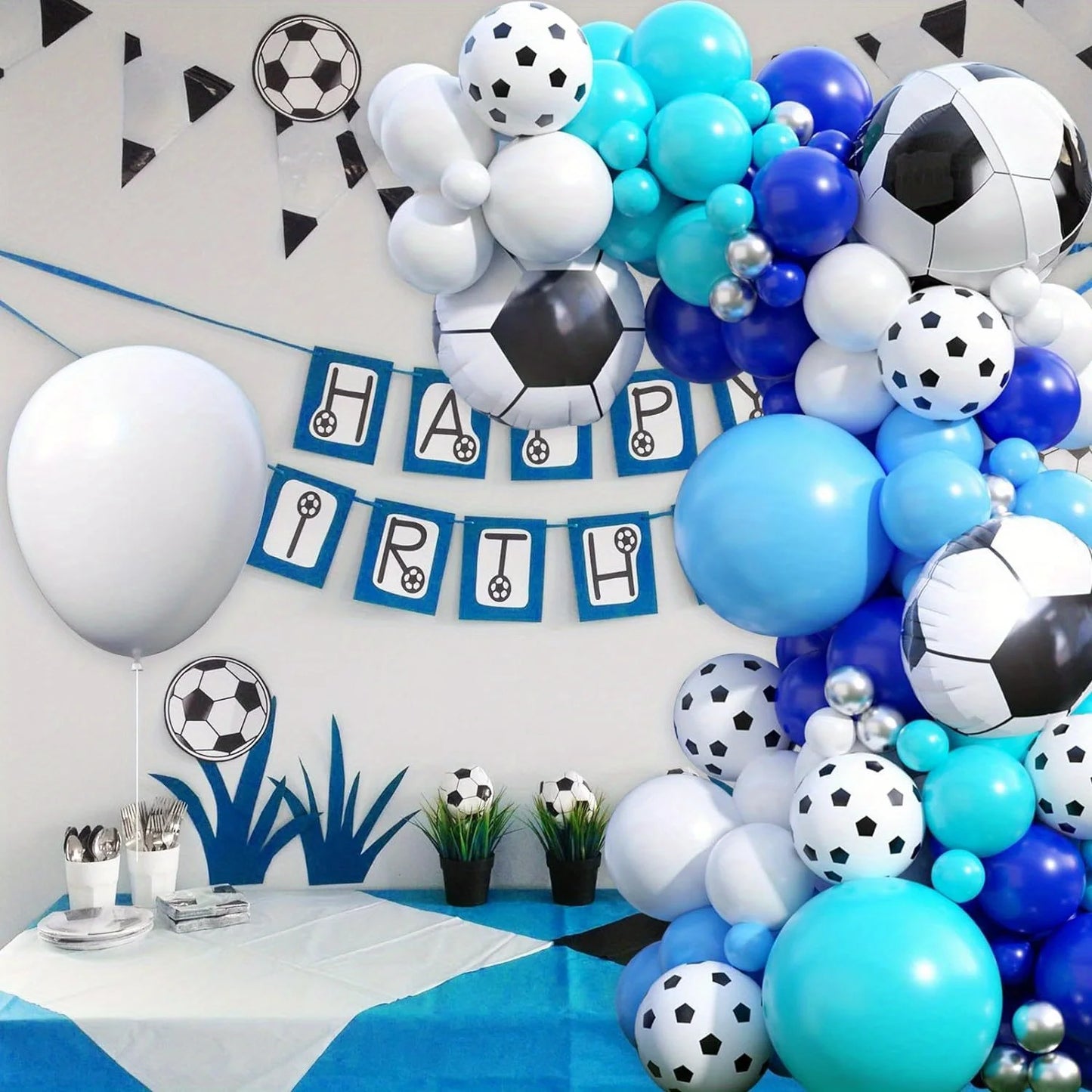 130 Pcs Blue Football Themed Balloon Arch Kit